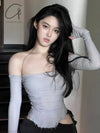 Marc Le Bihan 26916 Flat Shoulder Stretch Bottoming Tube Top T-shirt French Handmade MLB-26916-QIANHUI LIGHT GREY
